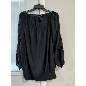 Lane Bryant Womens Black Sheer top with design on sleeve - Size 18/20